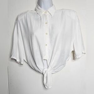 Vintage 90s Narcissus White Tie-Front Blouse | Size Small